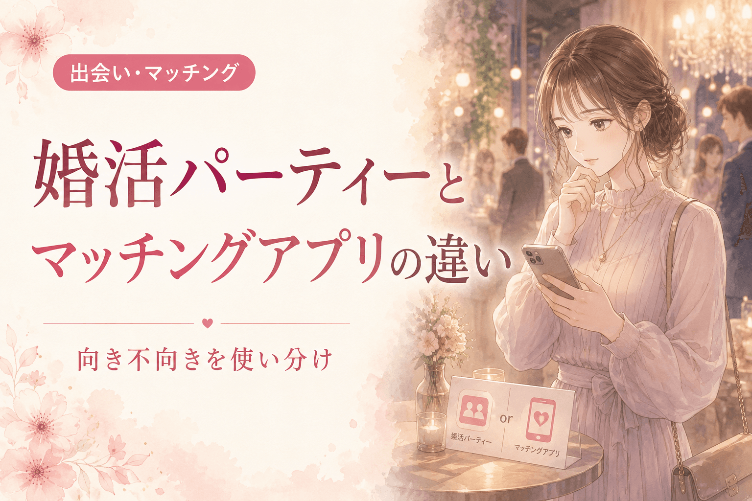 婚活パーティーとマッチングアプリの違い|向き不向きと使い分け