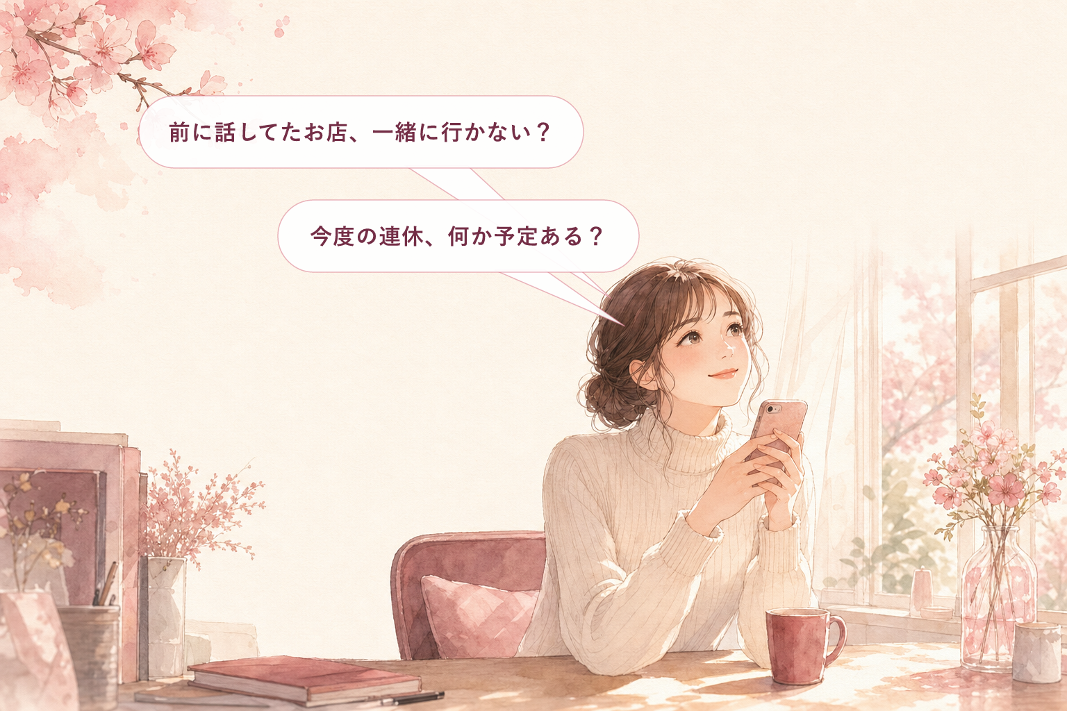 重くならない誘い方のフレーズ例を考える女性