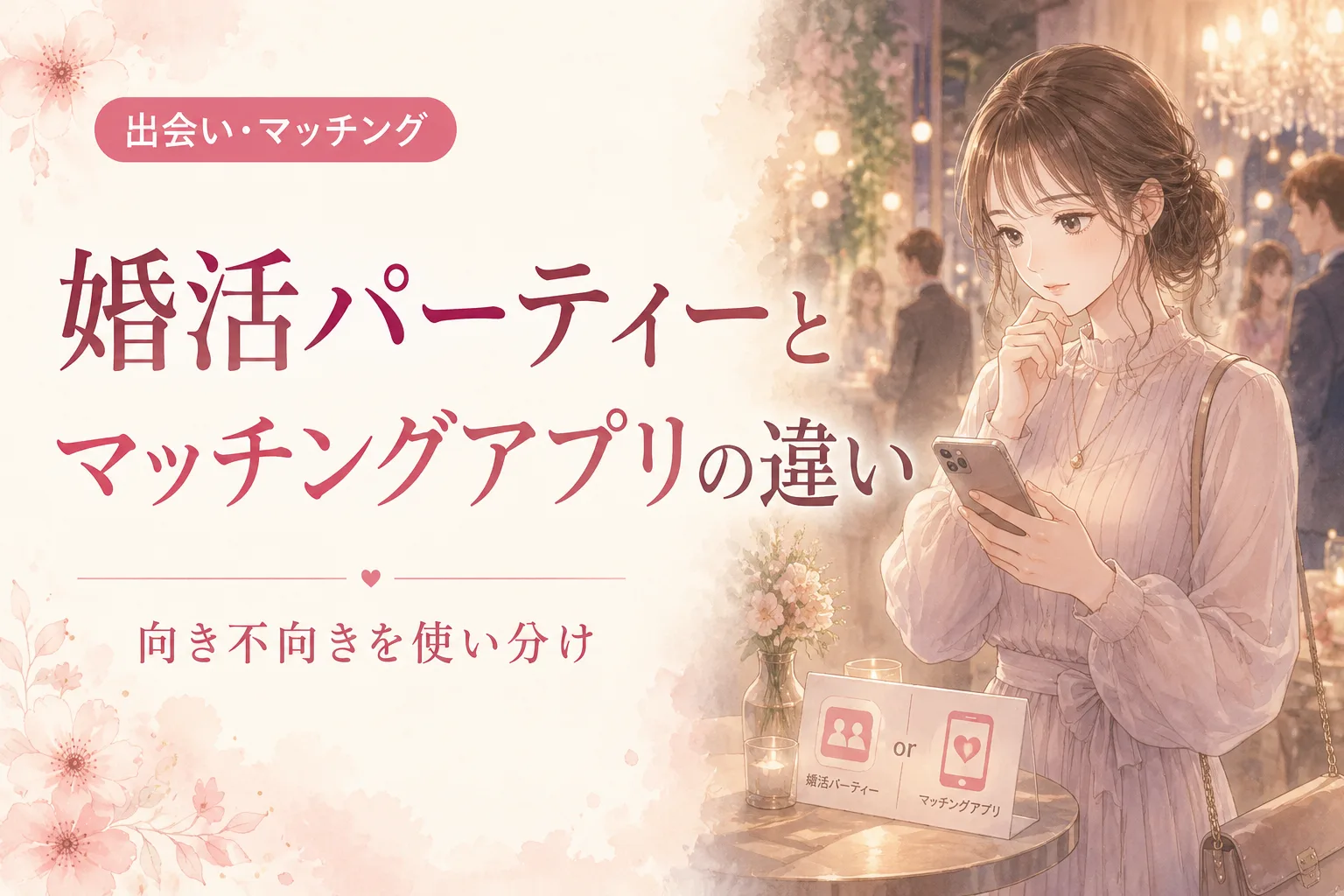 婚活パーティーとマッチングアプリの違い|向き不向きと使い分け