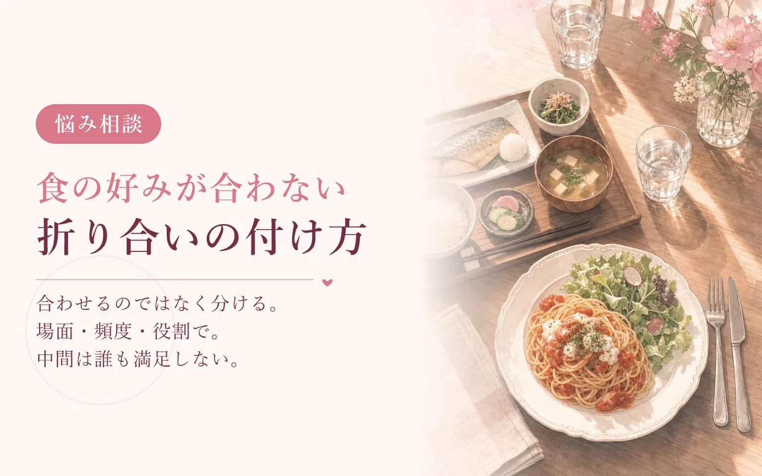 食の好みが合わない二人の折り合いのつけ方
